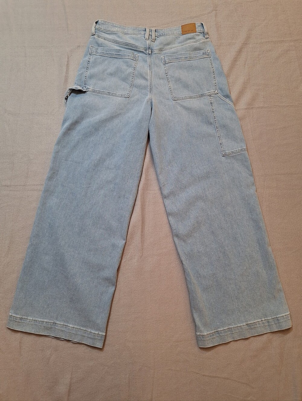 American Eagle Light Wash Super High Rise Baggy Wide Leg Jeans Wms 12 Regular - Picture 7 of 16